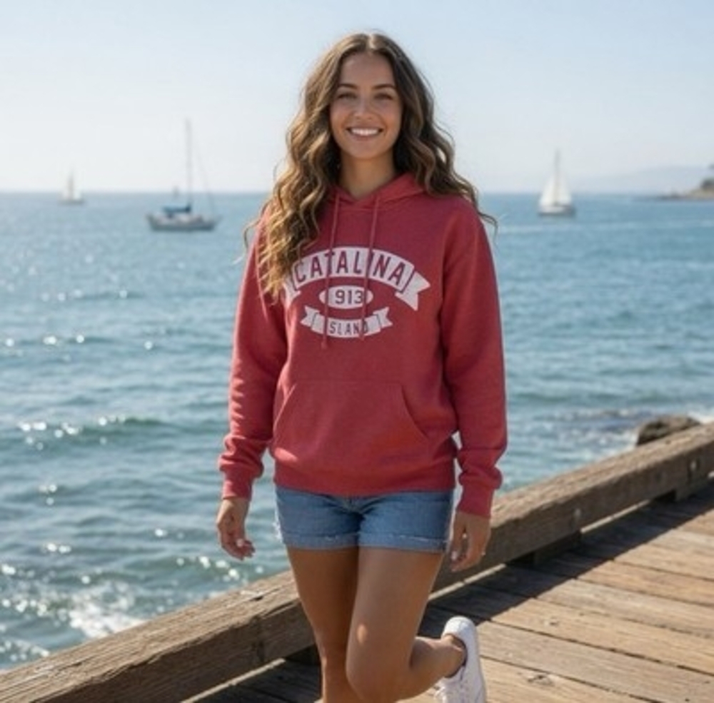 Catalina Island 1913 Pink Pullover Hoodie Graphic Sweatshirt Sz L California VG